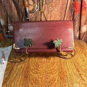 Vintage Cartier 1990's Burgundy Must Line Leather Clutch Handbag Envelope Style